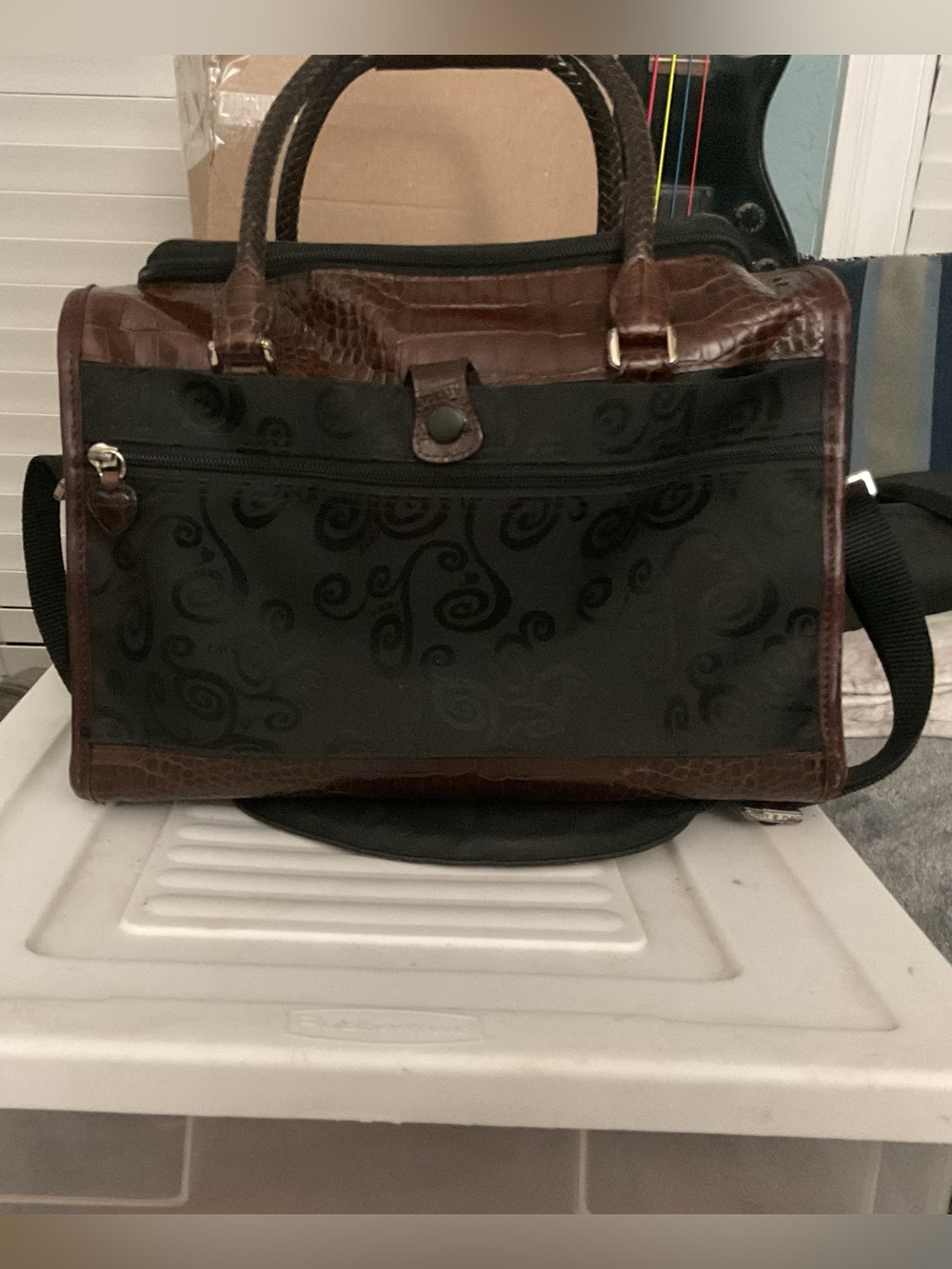 RARE Brighton Croc Embossed Travel Vanity Train Case Weekender COMPLETE - Picture 3 of 16